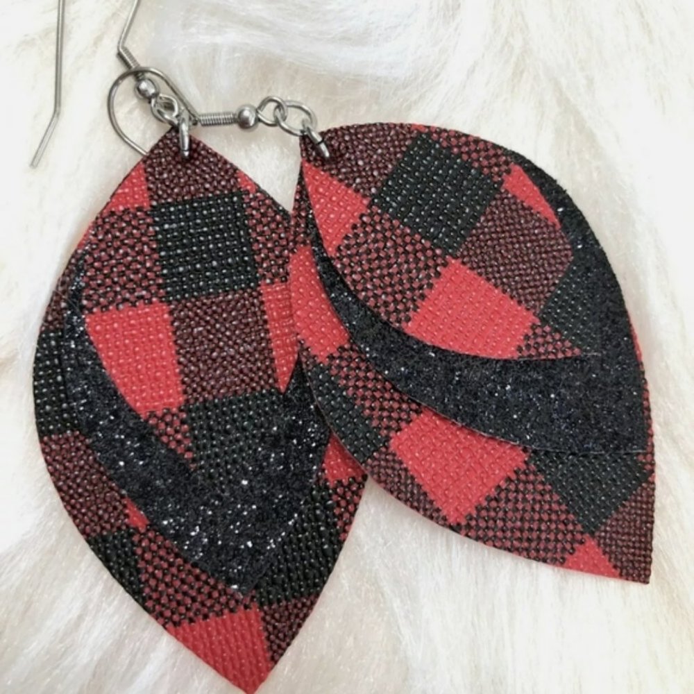 Buffalo Plaid/ Black Sparkle Earrings